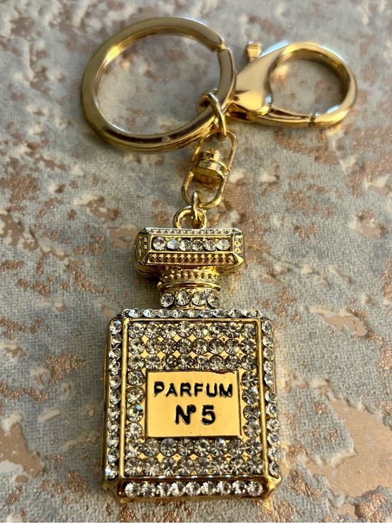 KEY RING PURSE CHARM Accessories - PURSE CHARM key ring Parfum Bottle Gold tone binged with white rhinestones